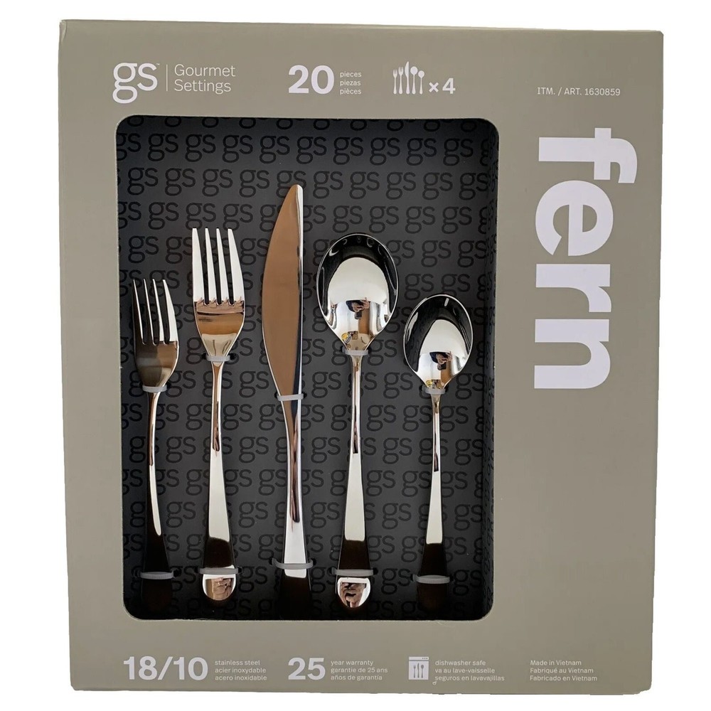 Gourmet Settings 20 Pc. Fern Flatware Set Dishwasher Safe Stainless Steel ~ New